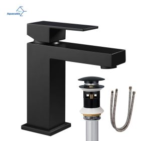 Aqucubic Deck Mounted UPC Brass Basin Mixer Taps Single Handle Bathroom Faucet with pop up drain (Color: Matte Black, Material: Brass Body)