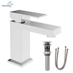 Aqucubic Deck Mounted UPC Brass Basin Mixer Taps Single Handle Bathroom Faucet with pop up drain (Color: Chrome, Material: Brass Body)